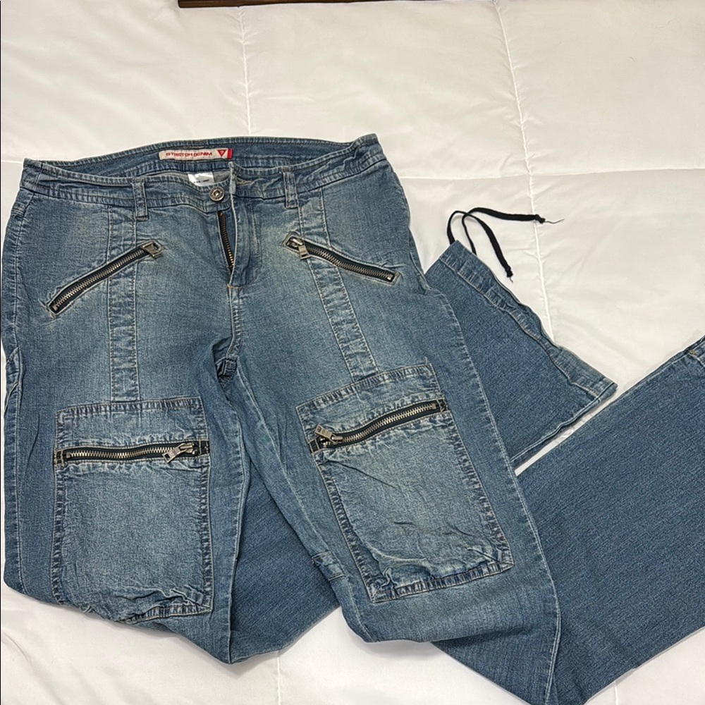 Guess Blue Flare Jeans with Distressed Look